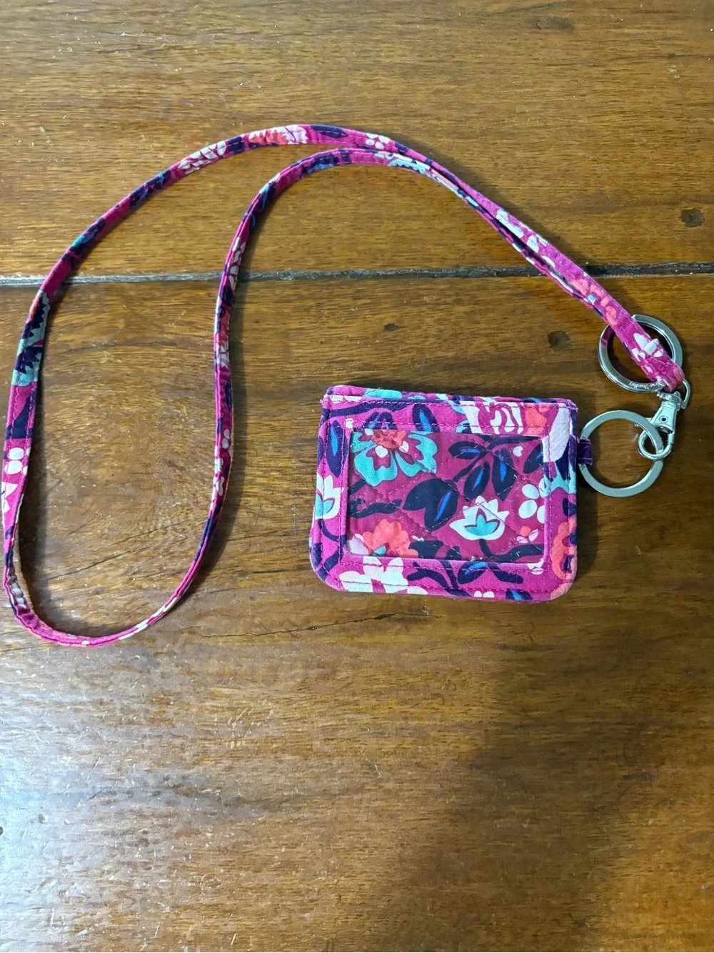 Vera Bradley Pink Floral Lanyard Card & Key Holder